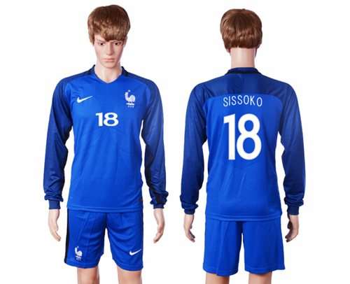 France #18 Sissoko Home Long Sleeves Soccer Country Jersey